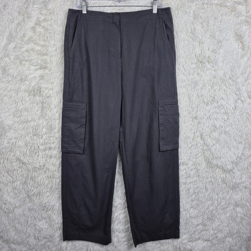 Geel Charcoal Gray Cotton Blend‎ Cargo Pants High Rise Wide Leg Womens Large